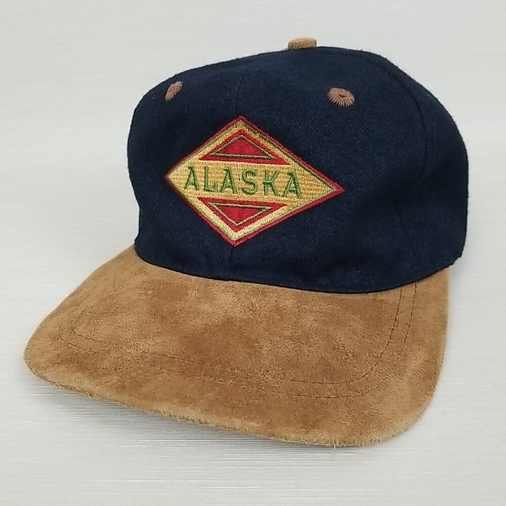 Vtg Arctic Circle " Alaska " Wool Blend Hat Strapback  Navy Tan OSFM EUC